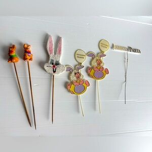 Vintage Easter Cake Toppers Set of 6 Ceramic Plastic